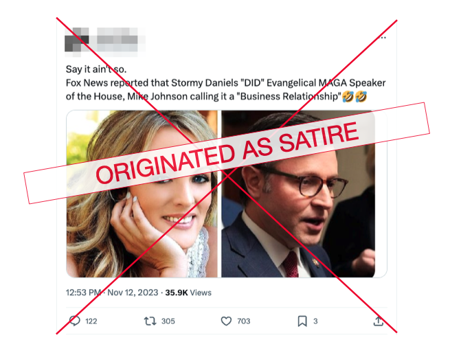 Screenshot of X post -- Mike Johnson, Stormy Daniels