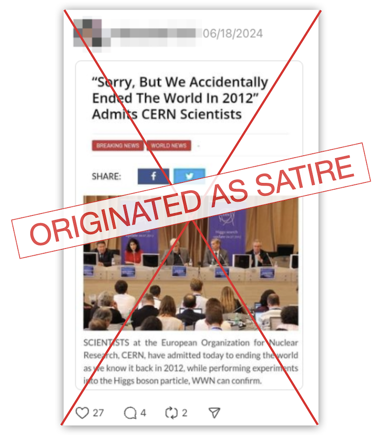 CERN caused end of world in 2012 satire embed