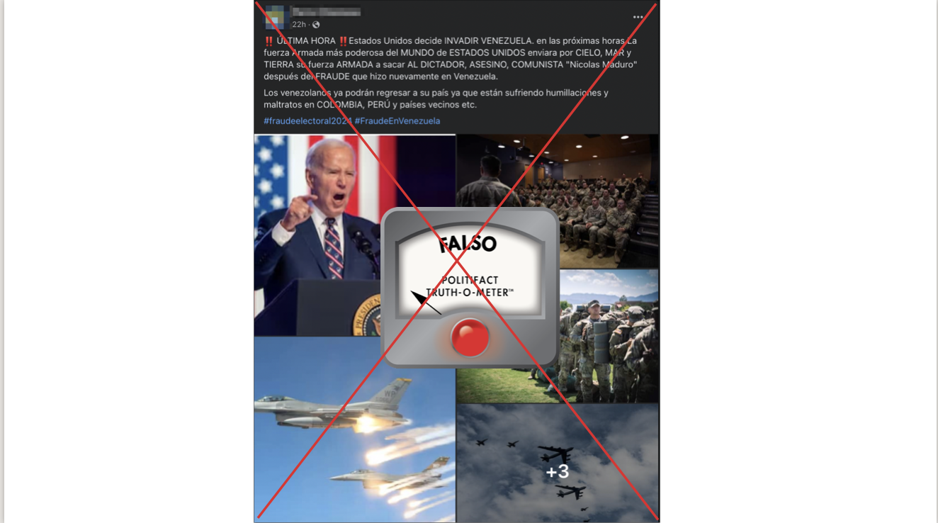 Grafico de publicación falsa de invasion de EE.UU. a Venezuela