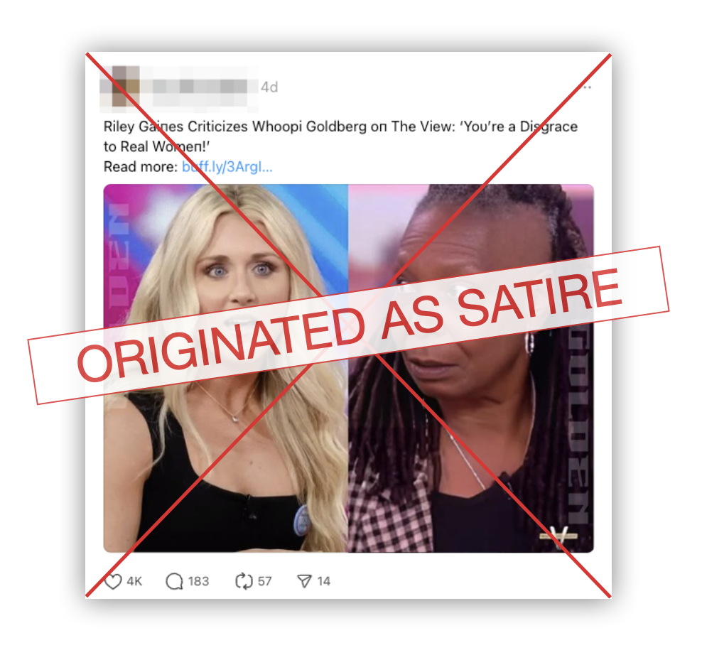 Gaines Goldberg False satire embed disgrace