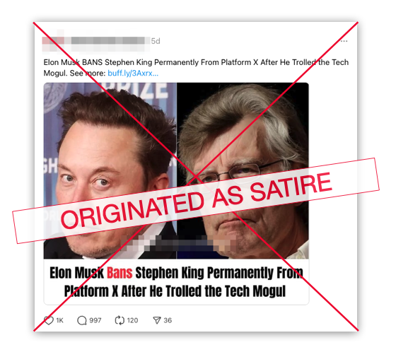 Elon Musk banned Stephen King False embed, 11-7-2024