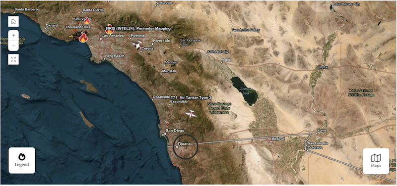 Imagen de mapa de incendios en California