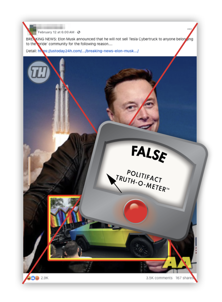 Elon Musk ended LGBTQ cybertruck sales False embed