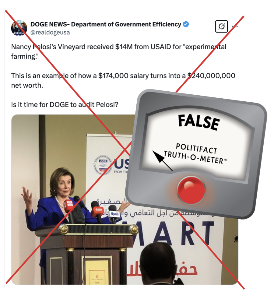 Pelosi vineyard USAID grants False embed