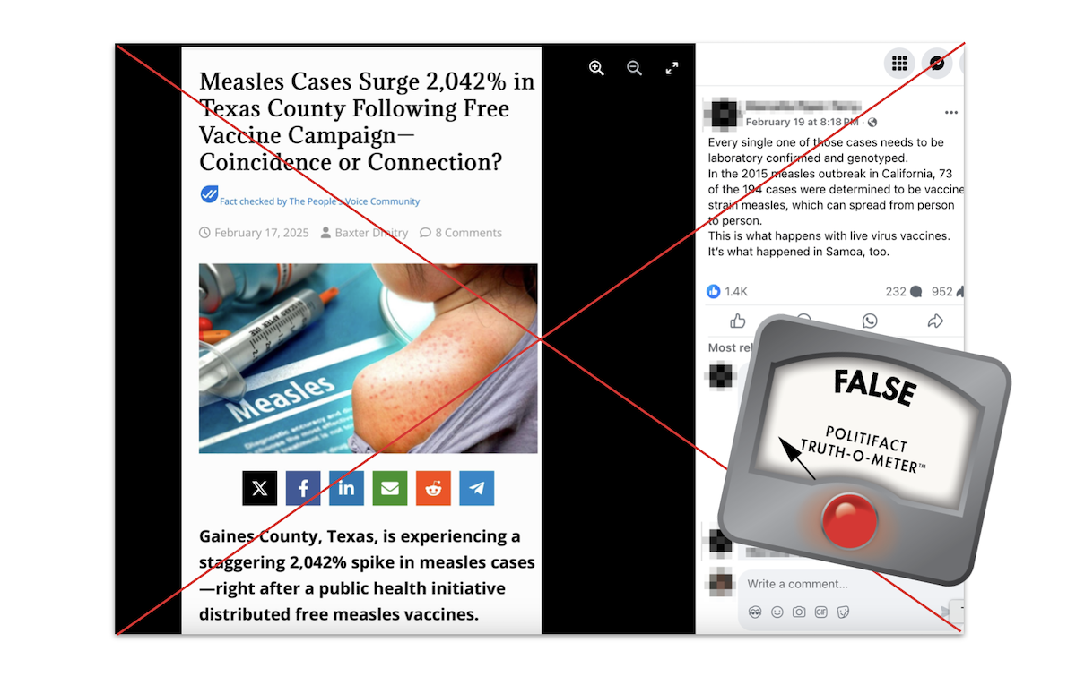 Screenshot of claim about measles cases in Gaines County, Texas, 2-28-2025