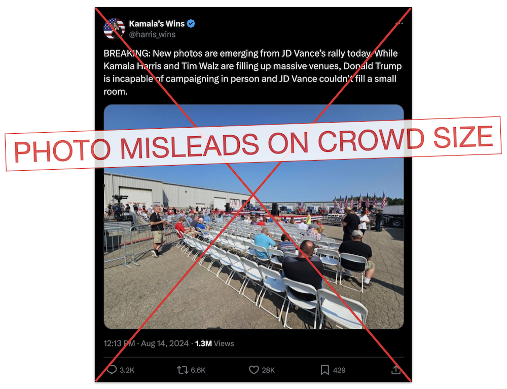 Photo claims to show small crowd at Vance Michigan rally graphic
