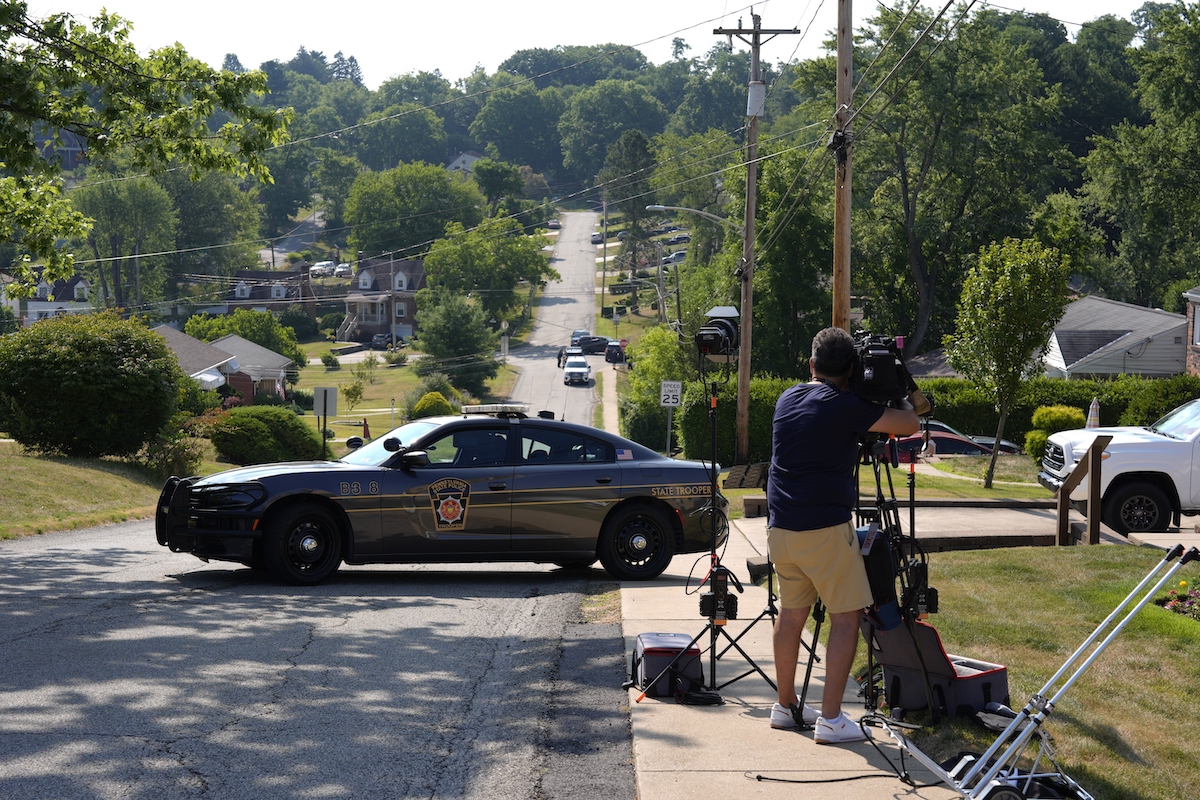 Law enforcement block street in Bethel Park, Pa., Trump assassination attempt investigation, 7-14-2024