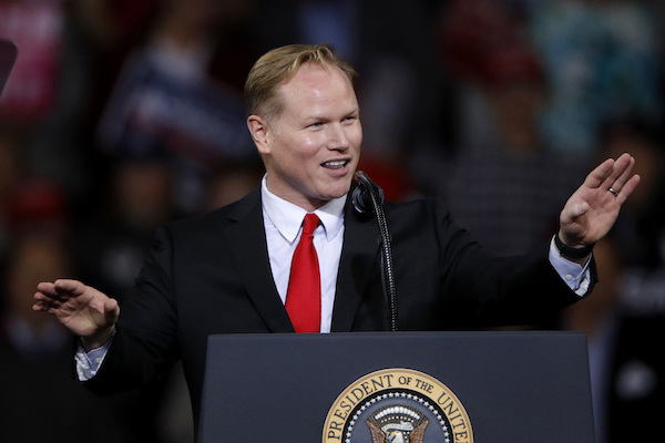 Steve Watkins speaks at rally