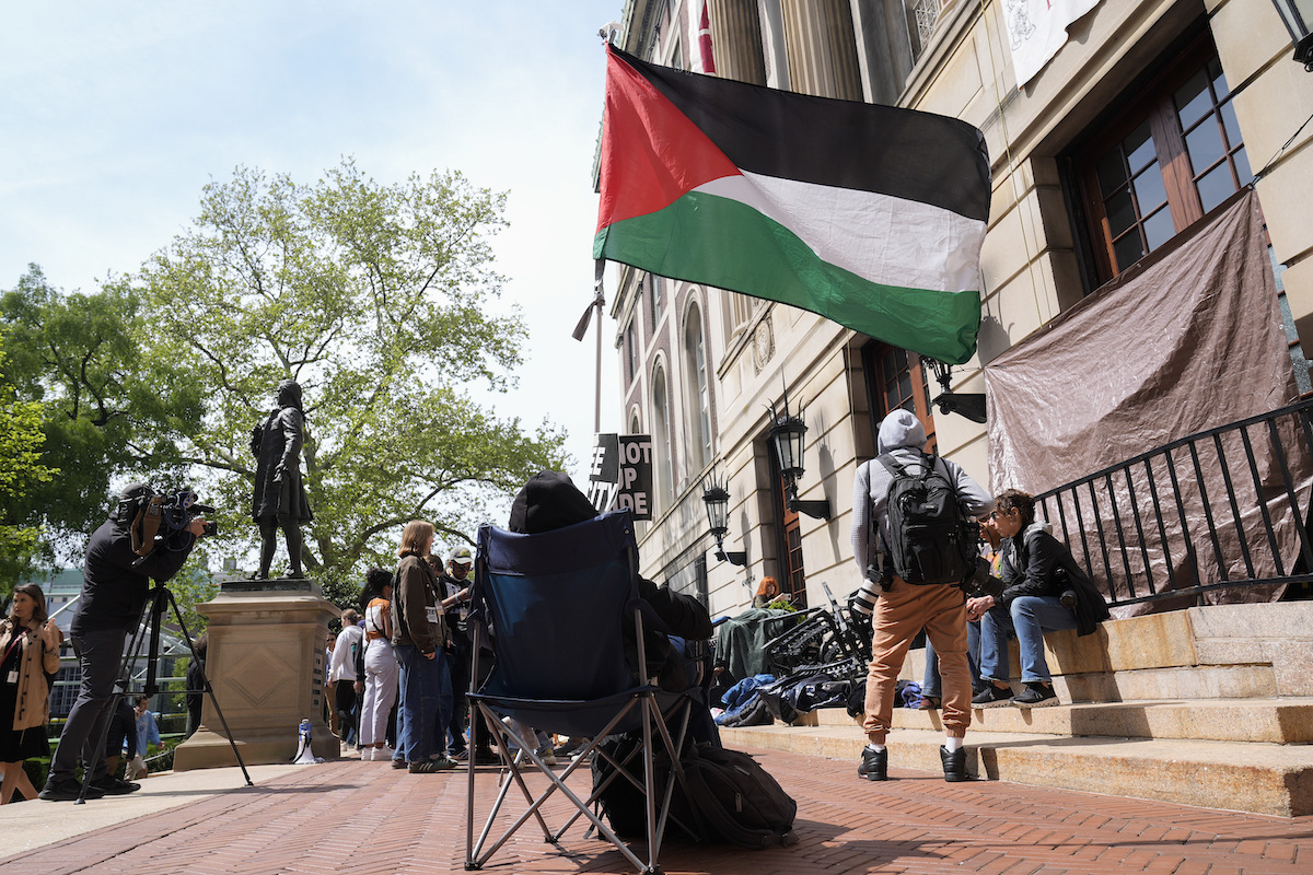 Student protesters camp near Hamilton Hall, Columbia University, 4-30-24