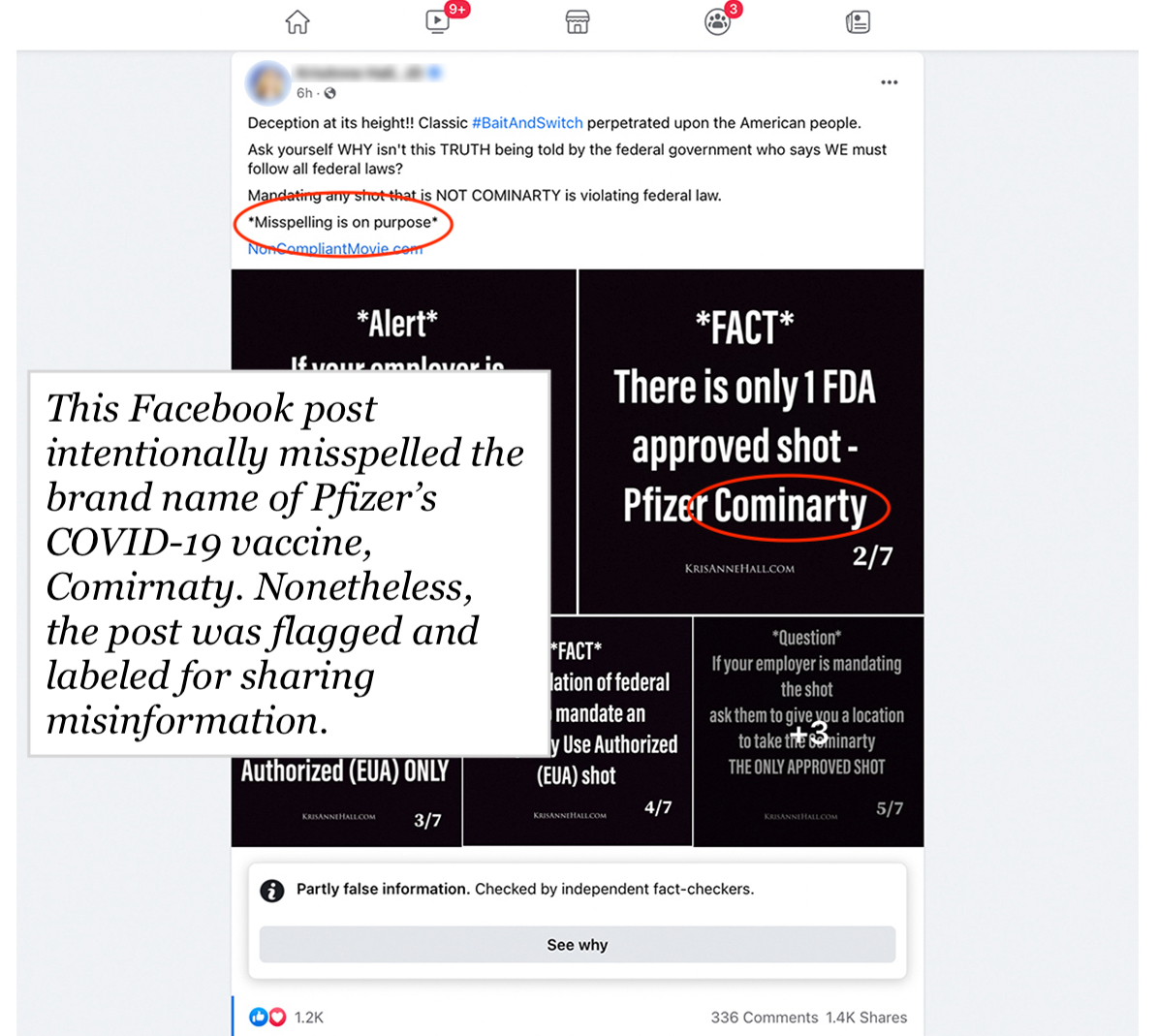 Facebook post, Comirnaty misspelling