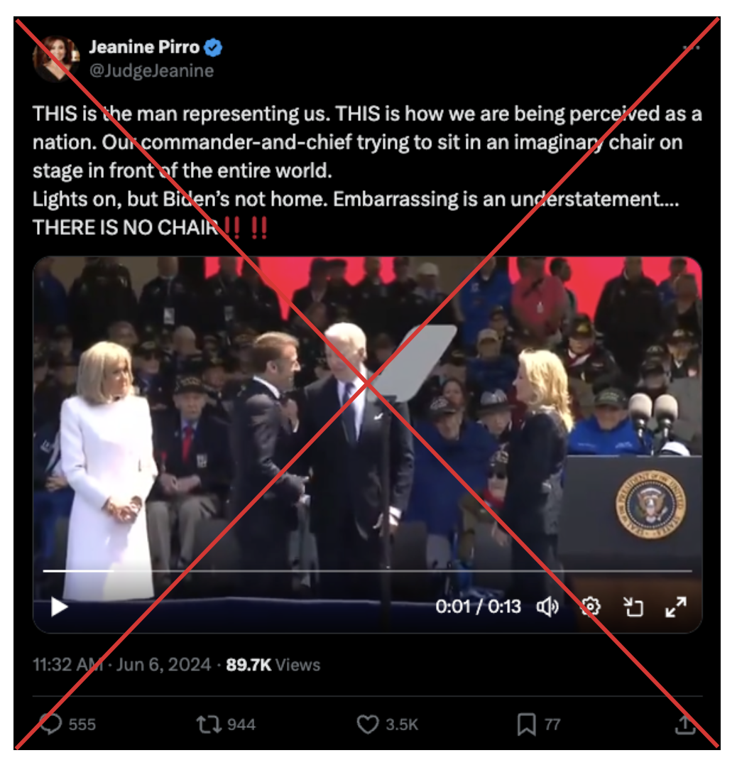 Screenshot of deleted Jeanine Pirro X post 06-06-2024