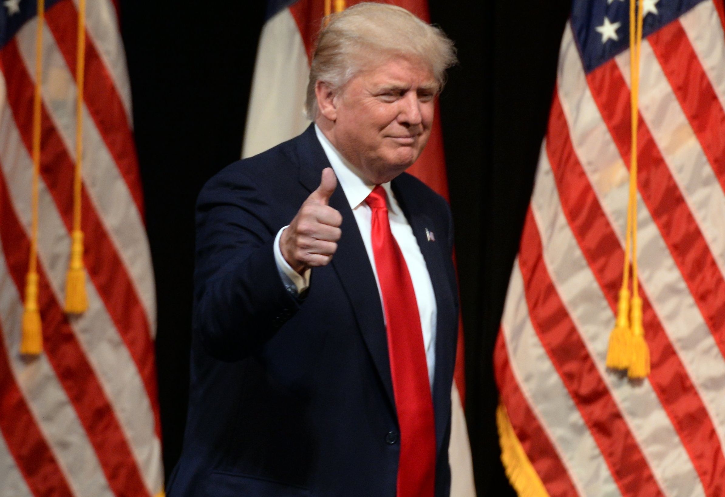 Trump happy thumbs up in Raleigh NC