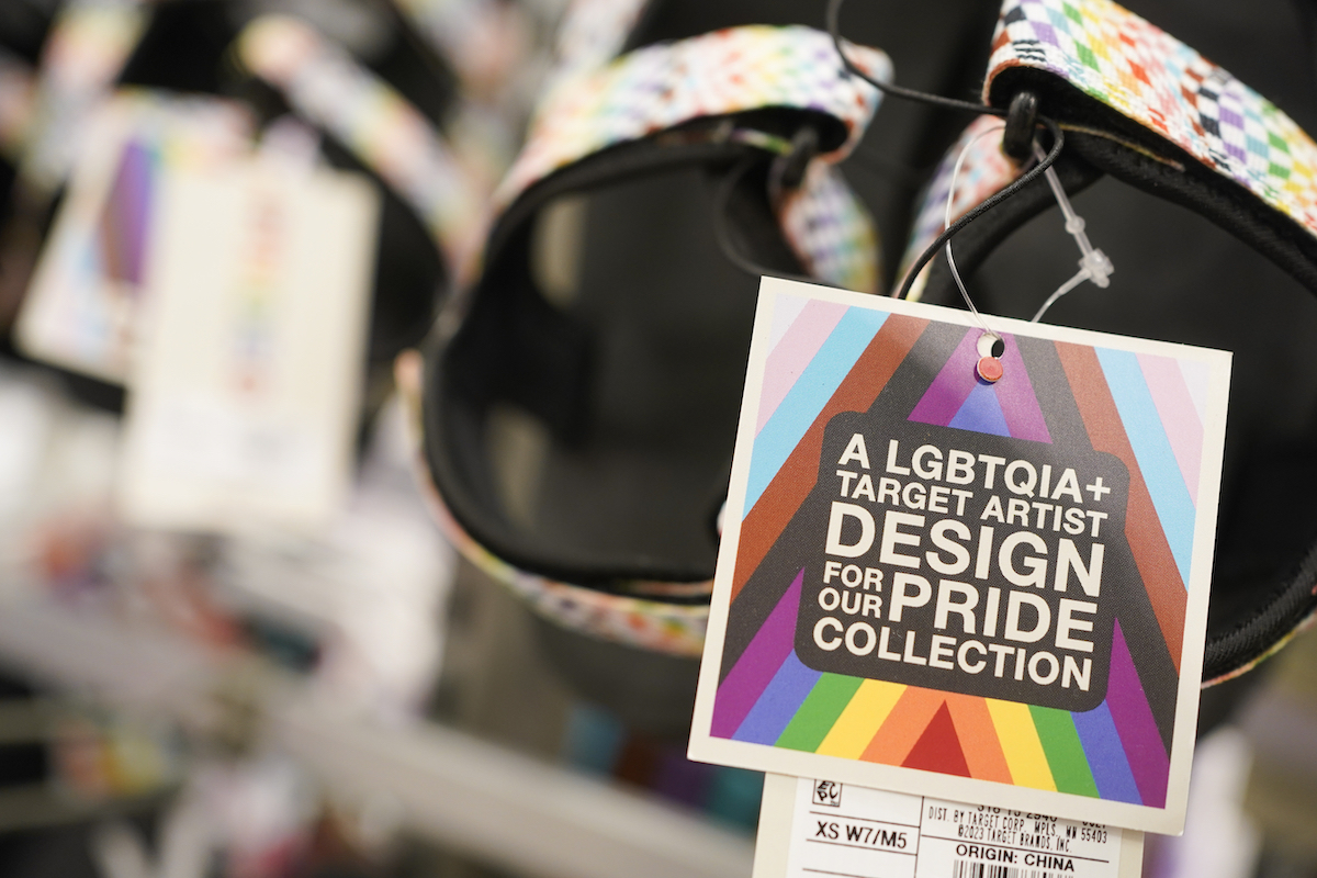 Tag on pride merchandise at Target in May 2023