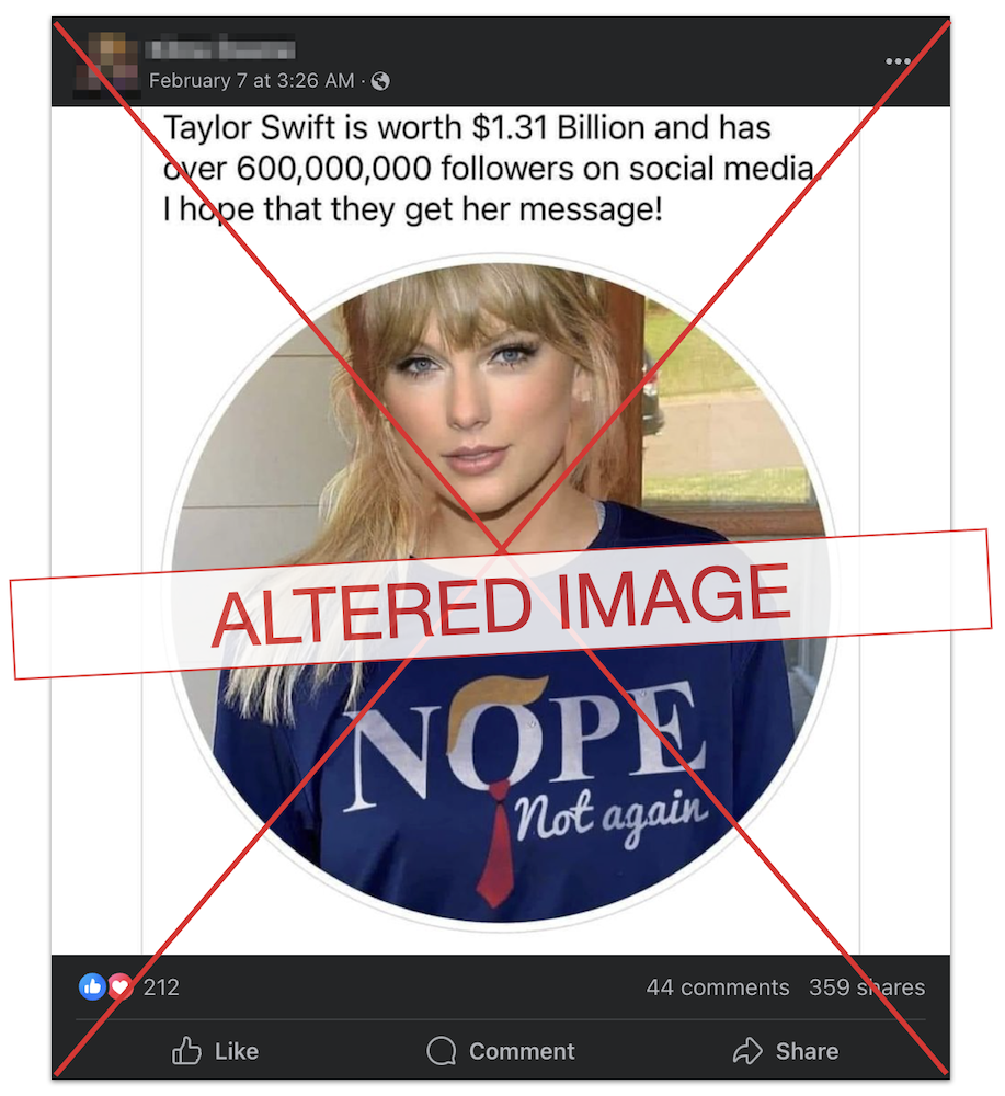 Taylor Swift Trump shirt claim edited screenshot