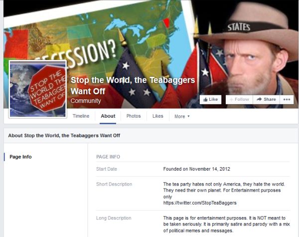 Teabagger FB home page