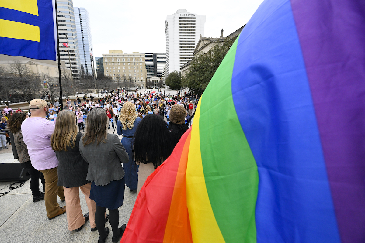 Drag entertainer DeeDee speaks during Feb. 14, 2023 news conf in Nashville, Tenn.