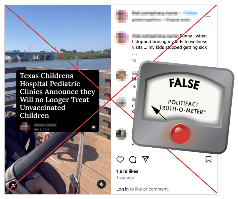 Texas hospital vaccine policy claim edited screenshot