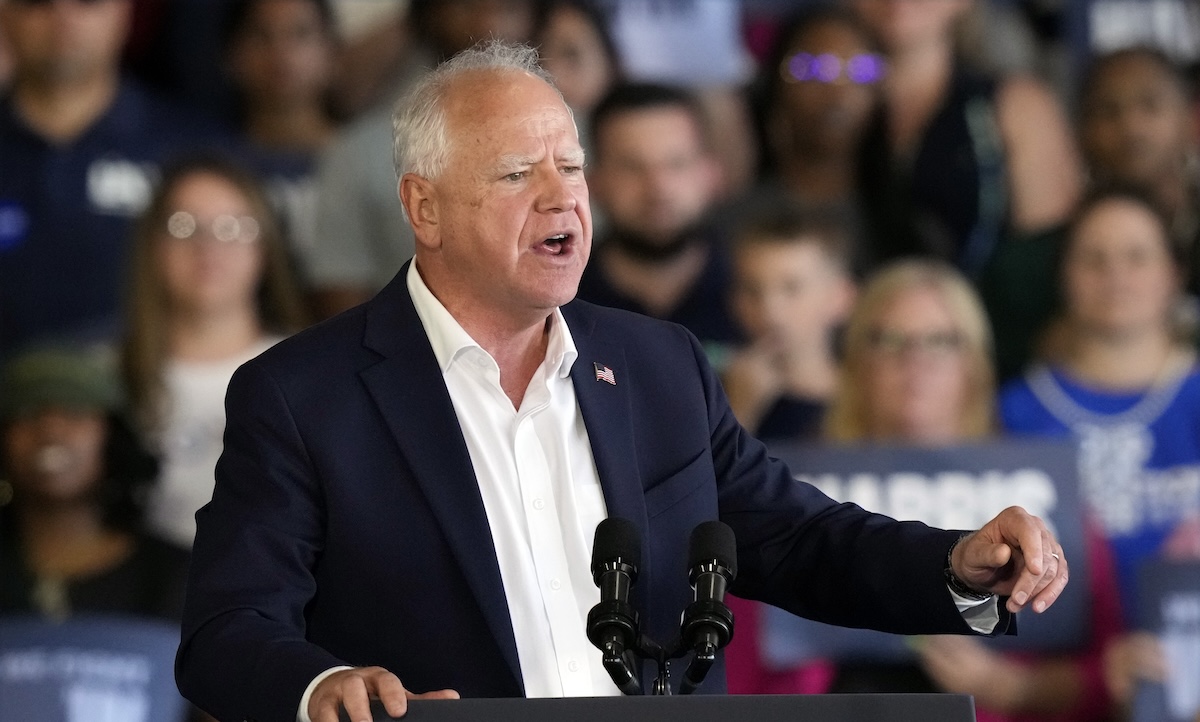 Tim Walz speaks at campaign rally in in Romulus, Michigan 08-07-2024