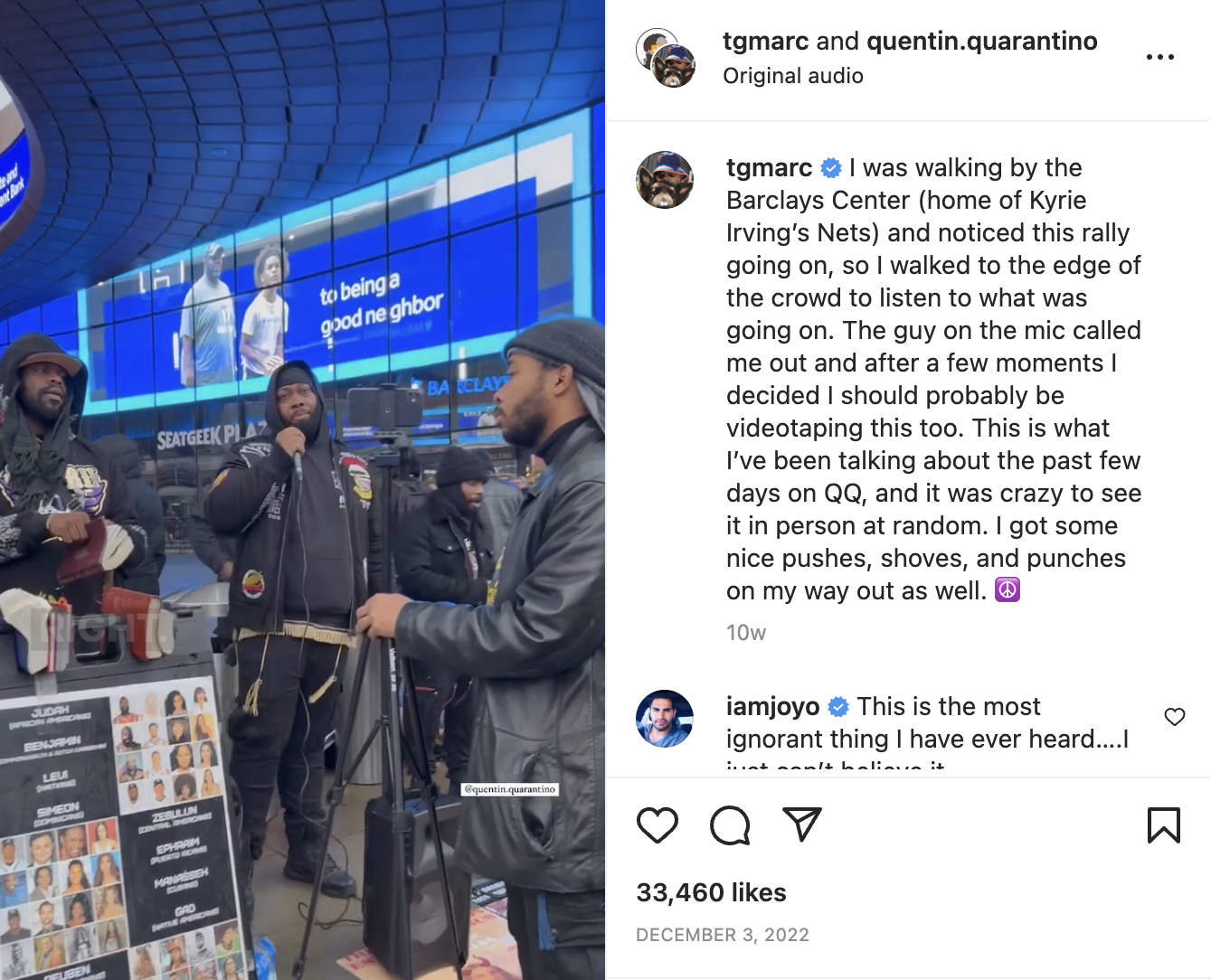 Screenshot of Tommy Marcus/antisemitism incident, Dec. 3 2022