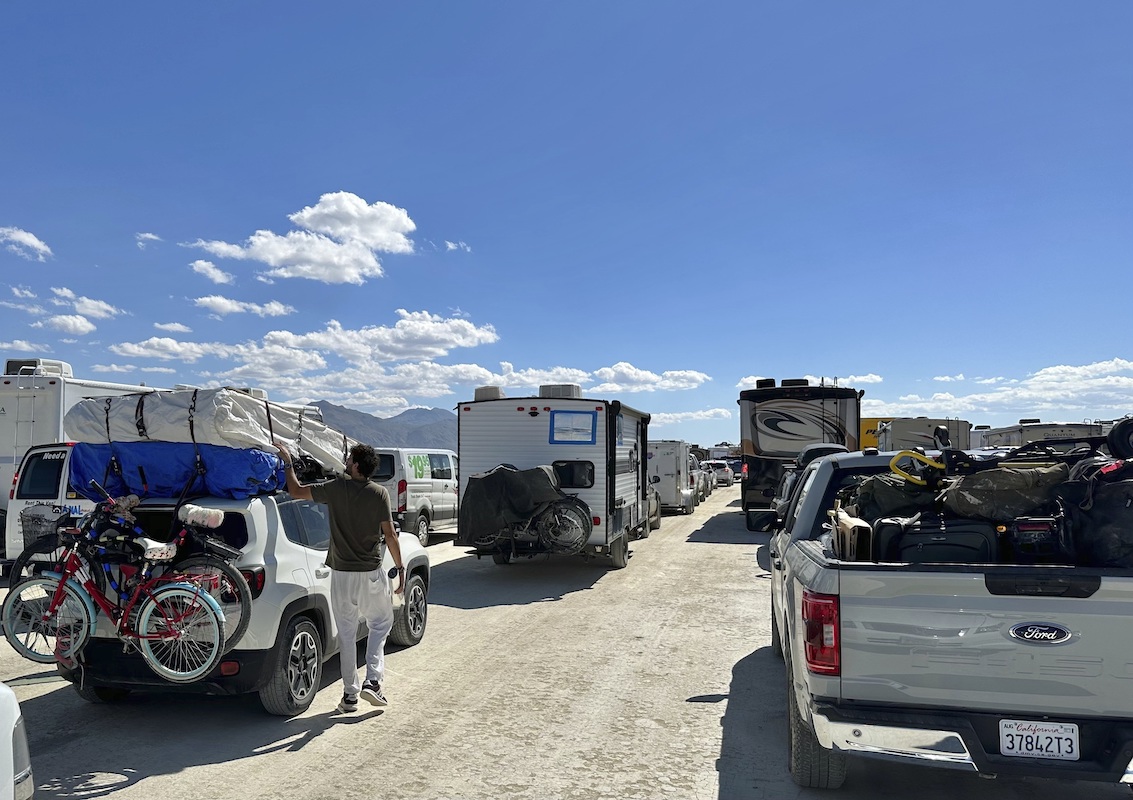 Traffic exiting Burning Man festival in Nevada, 9-5-2023