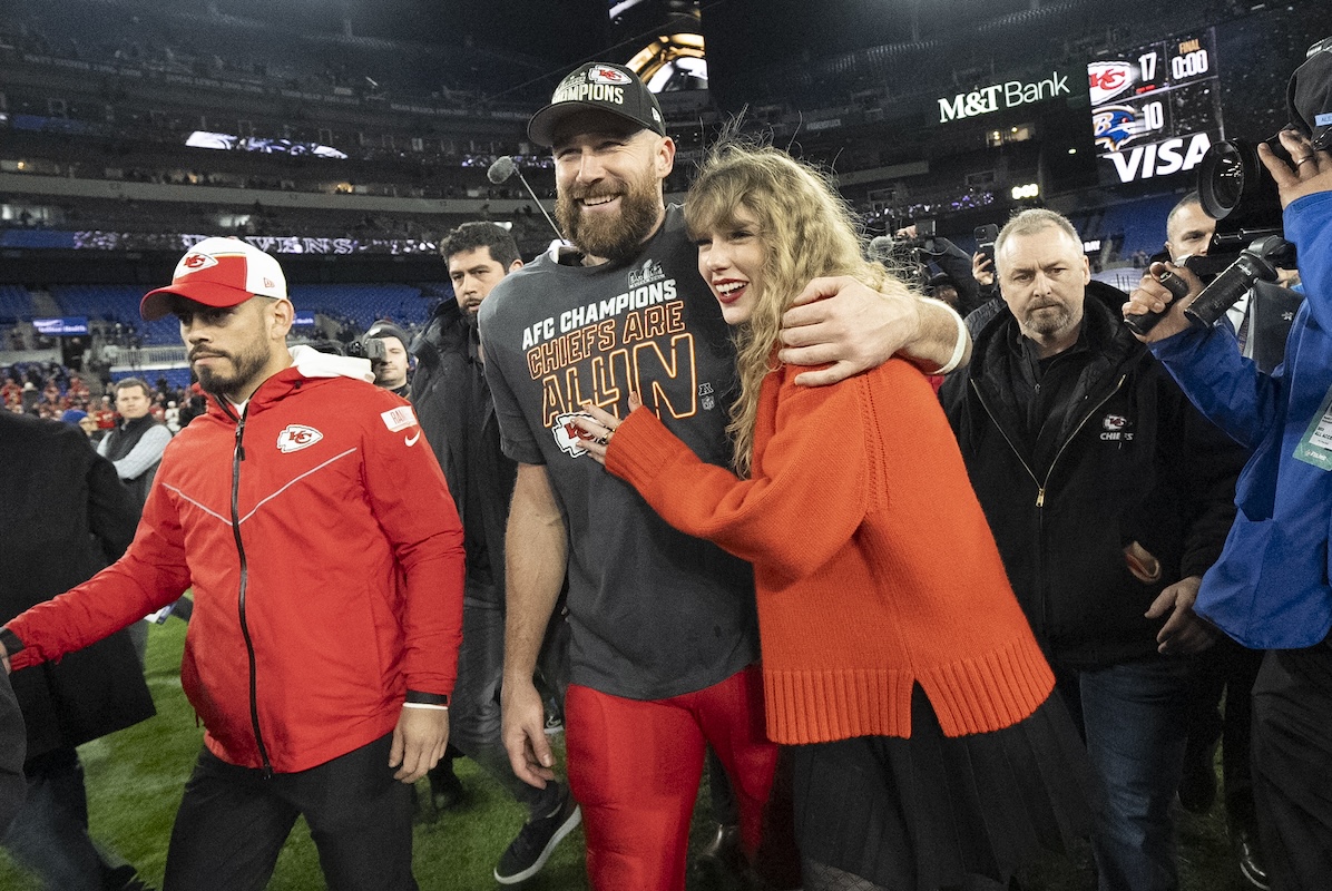 Travis Kelce and Taylor Swift at Chiefs game on 1-28-2024