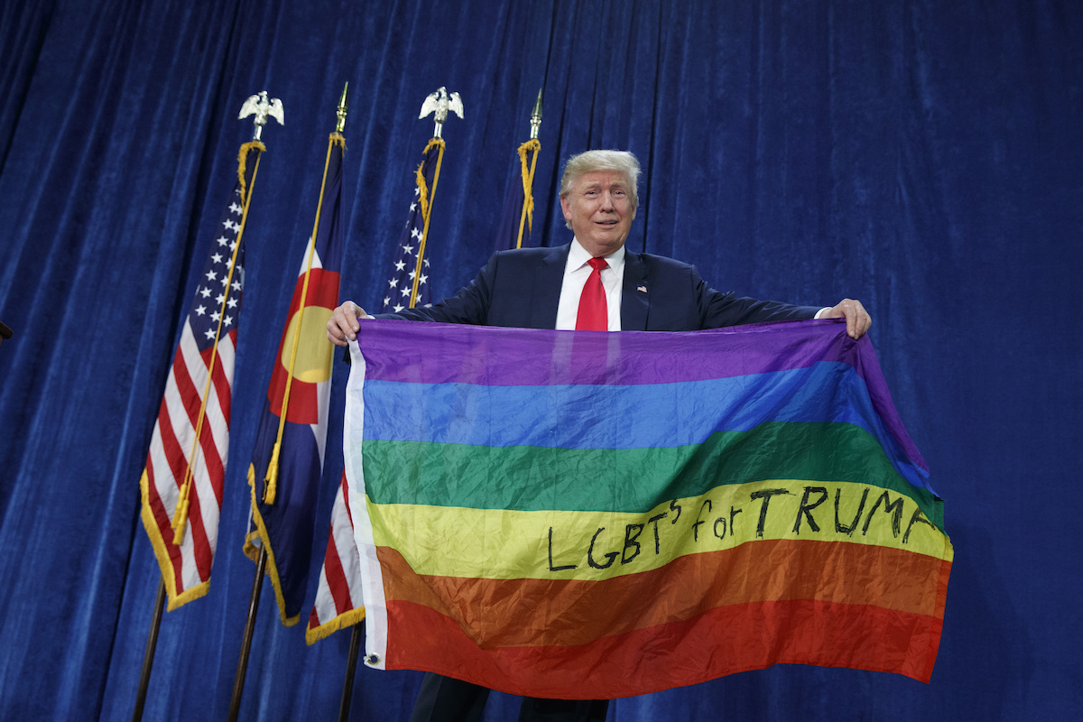 Trump holding pride flag Oct. 30, 2016