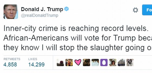 Trump tweet screengrab crime