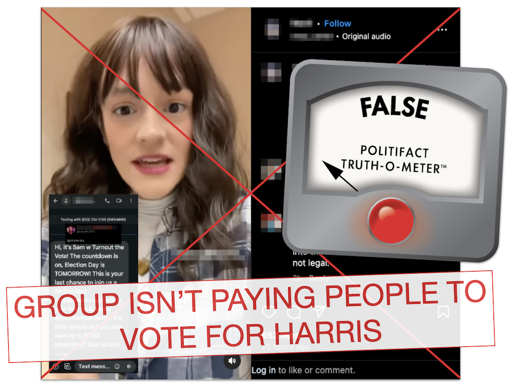 Turnout the Vote paying for votes for Harris claim graphic