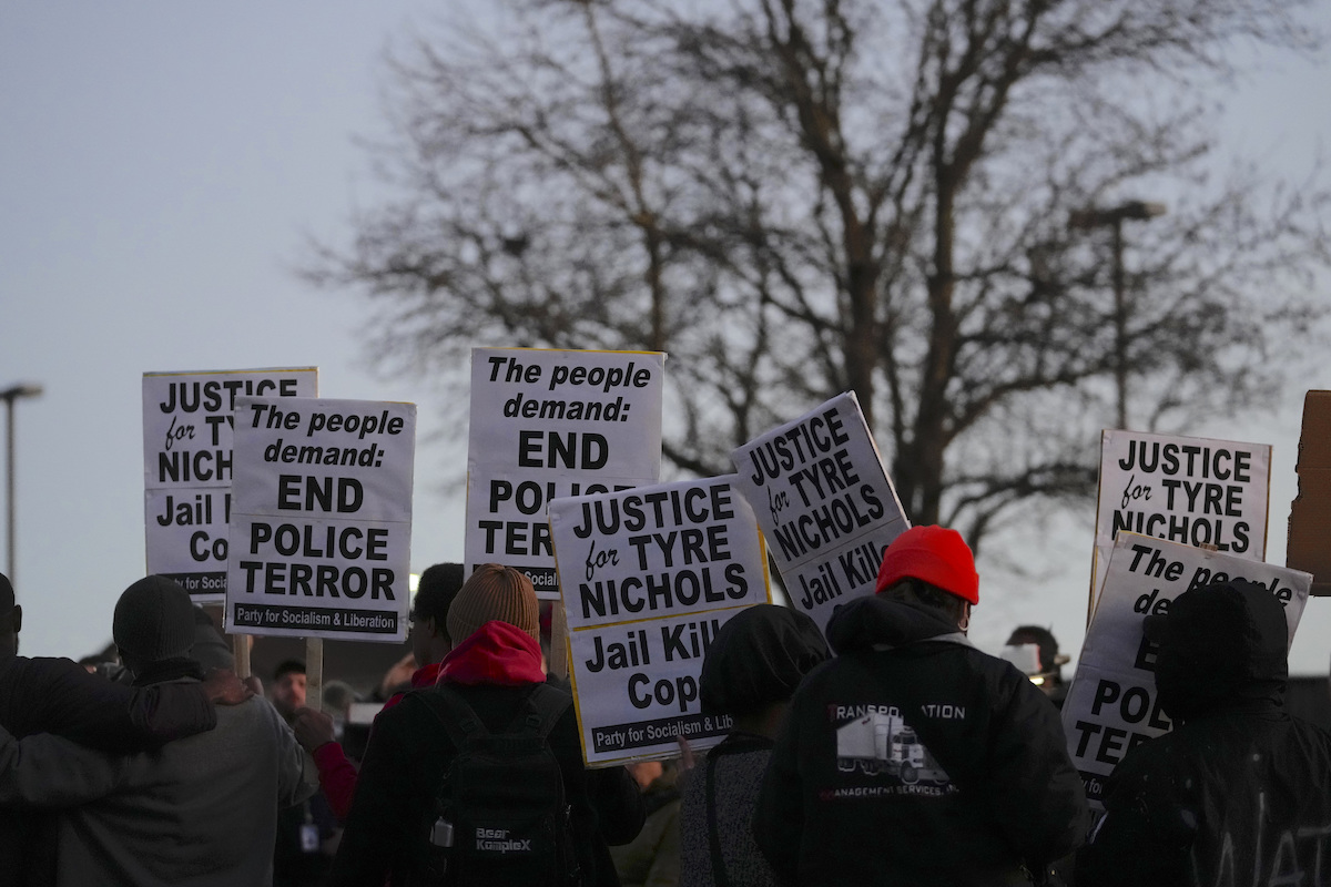 signs at Tyre Nichols protest