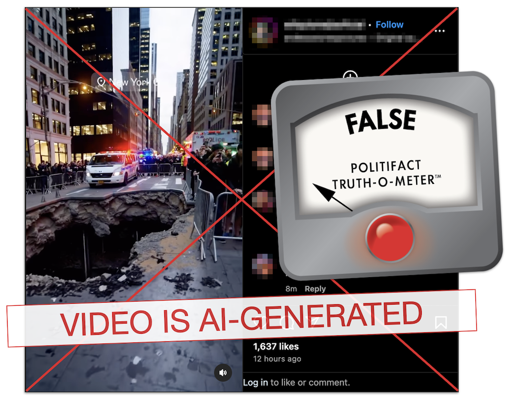 Video of sinkhole in New York City claim false graphic