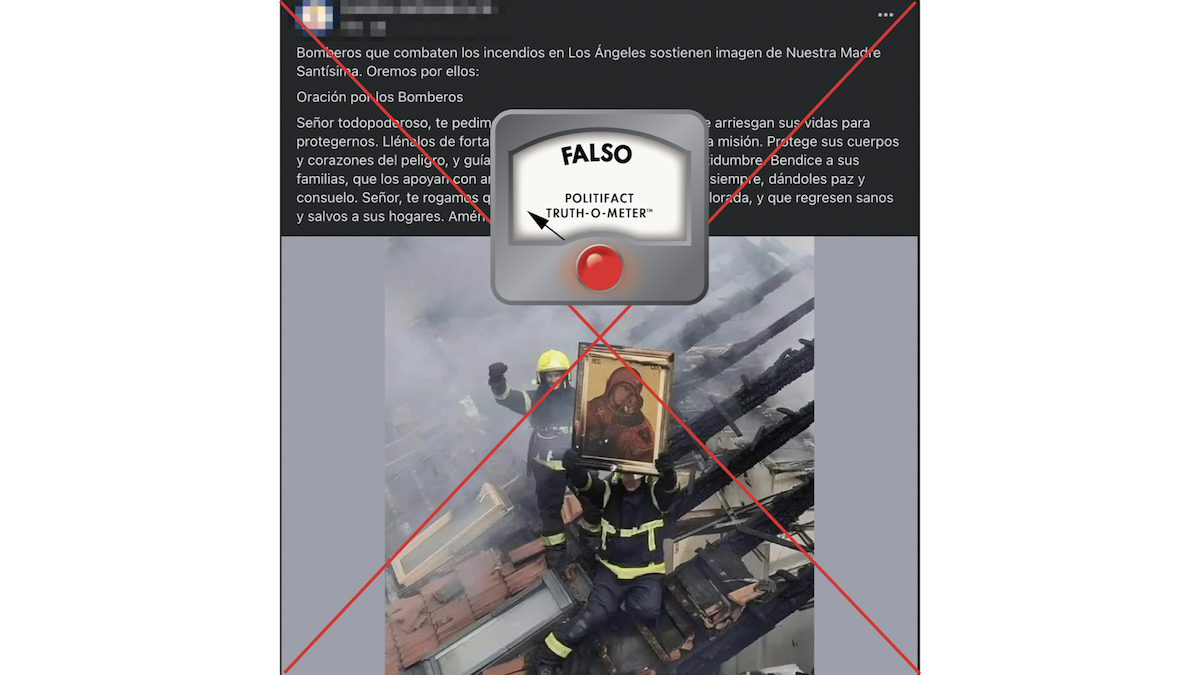 Grafico falso de bomberos con foto de Virgen María