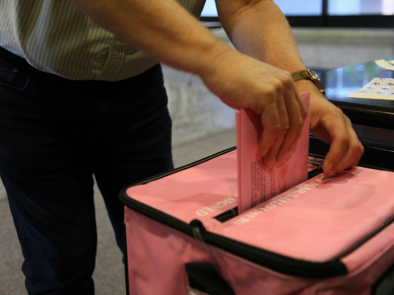 Voter turns in ballot in Sacramento