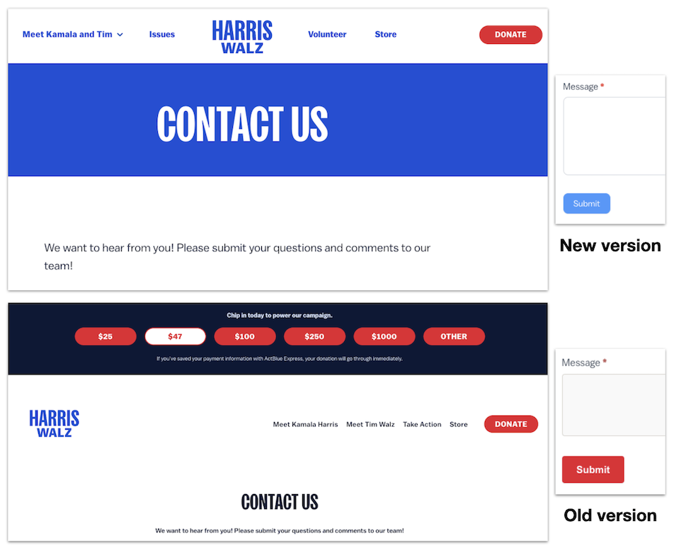 Tim Walz abuse allegation campaign website comparison graphic