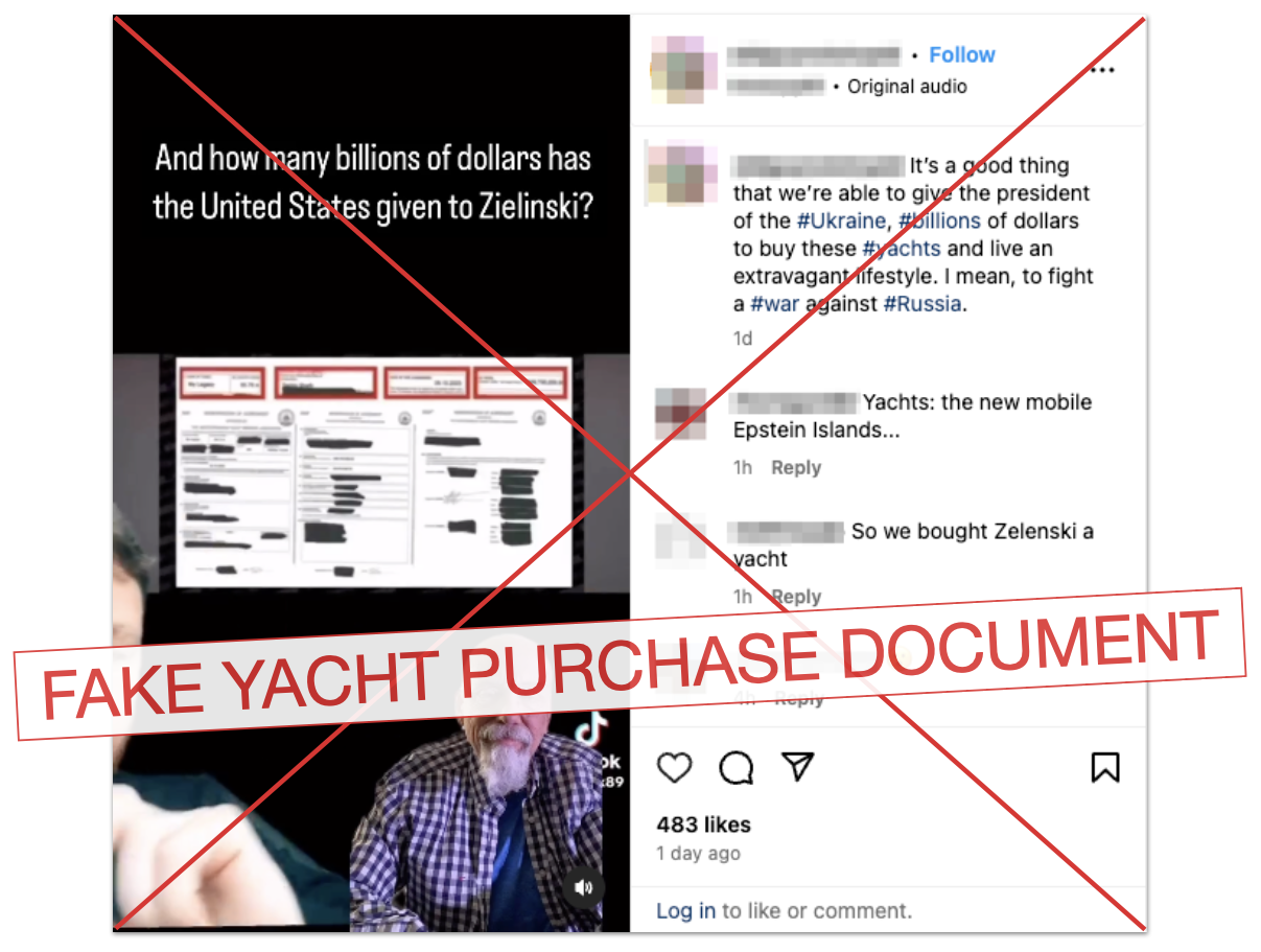 Zelenskyy bought yachts claim edited screenshot