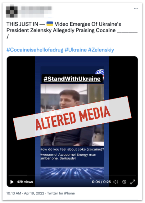 Zelenskyy praises cocaine Tweet, marked
