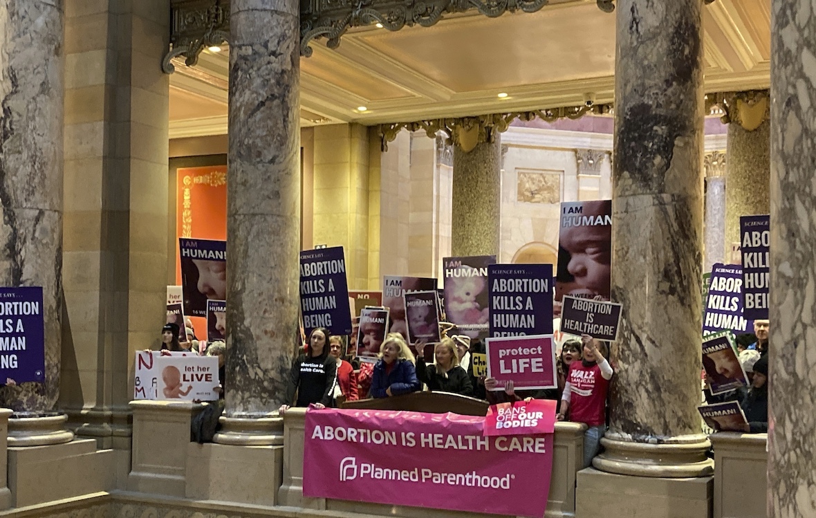 Abortion protesters on both sides at Minnesota State Capitol in St. Paul, 01-27-2023