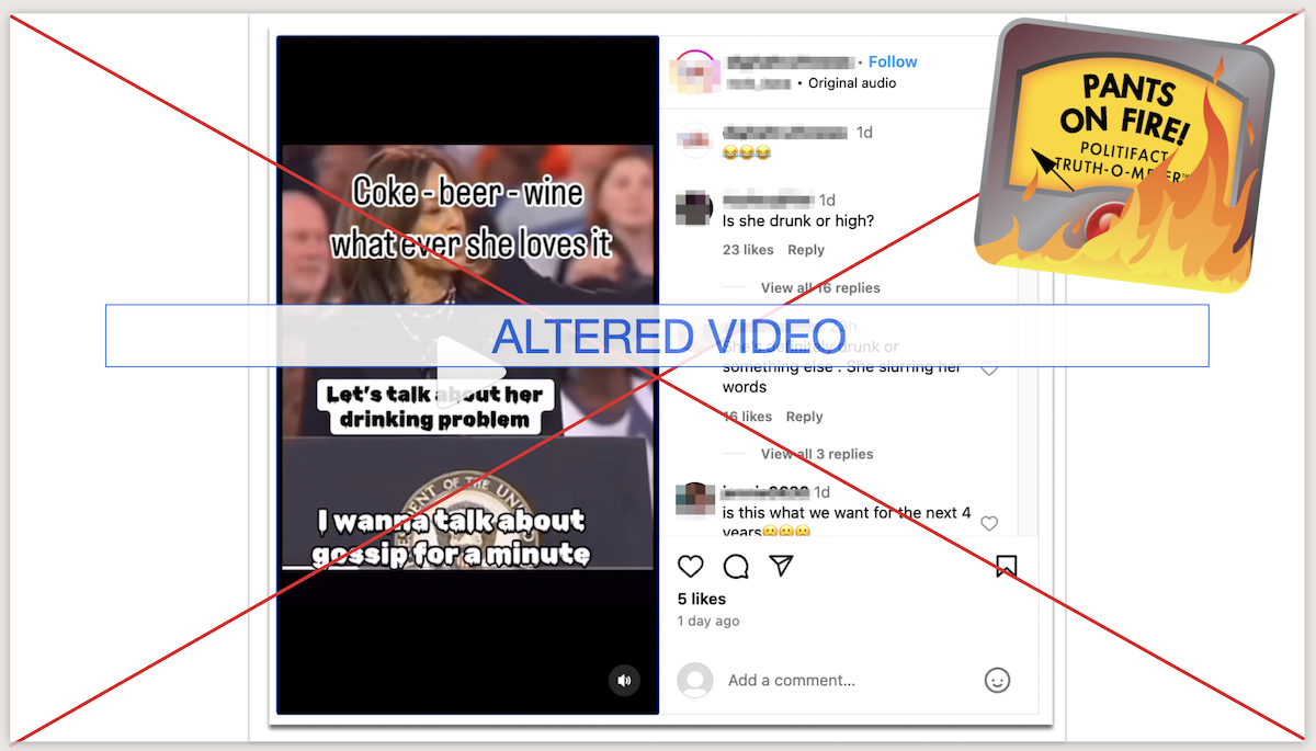 Harris altered speech screenshot