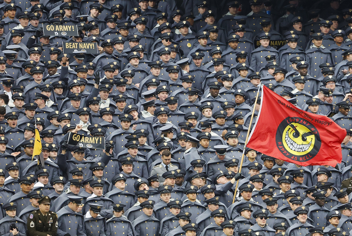 Army Navy football game crowd at Gillette Stadium in Foxborough, Mass., 12-9-2023