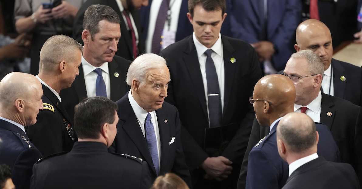 Joe Biden and Joint Chiefs Chairman CQ Brown at the State of the Union in Washington, 3-7-2024