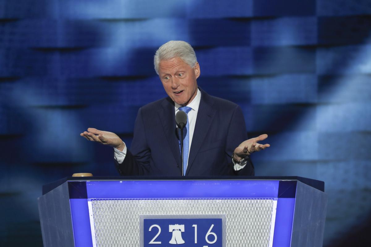 Bill Clinton DNC hands up