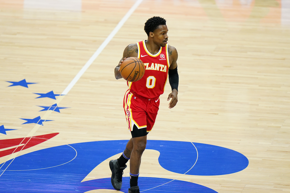 Atlanta Hawks player Brandon Goodwin on the court vs. 76ers Apr 2021