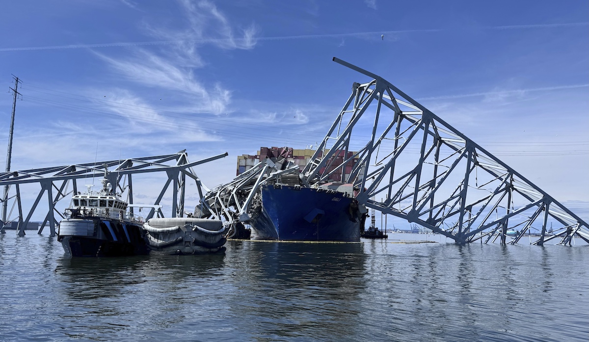 Collapsed Francis Scott Key Bridge in Baltimore, 3-31-2024