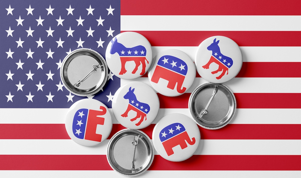 Capaign buttons for PolitiFact swing district project story, 8-16-2024