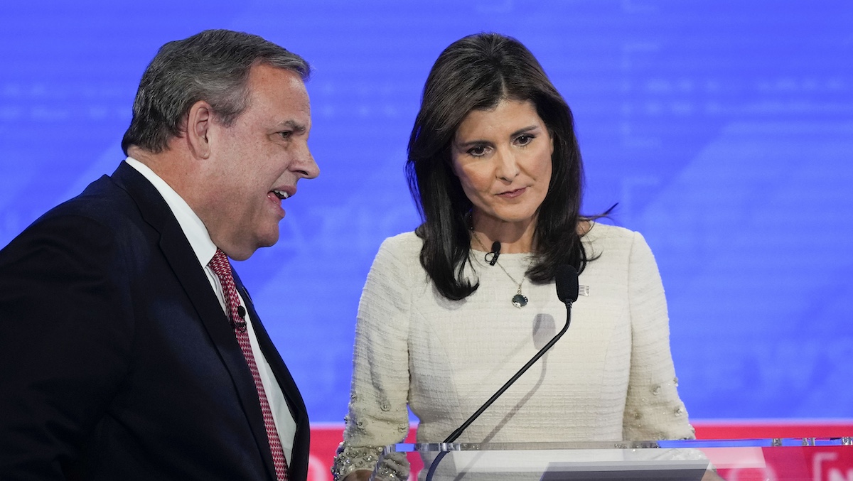 Chris Christie and Nikki Haley at debate in Tuscaloosa, Ala., 12-6-2023
