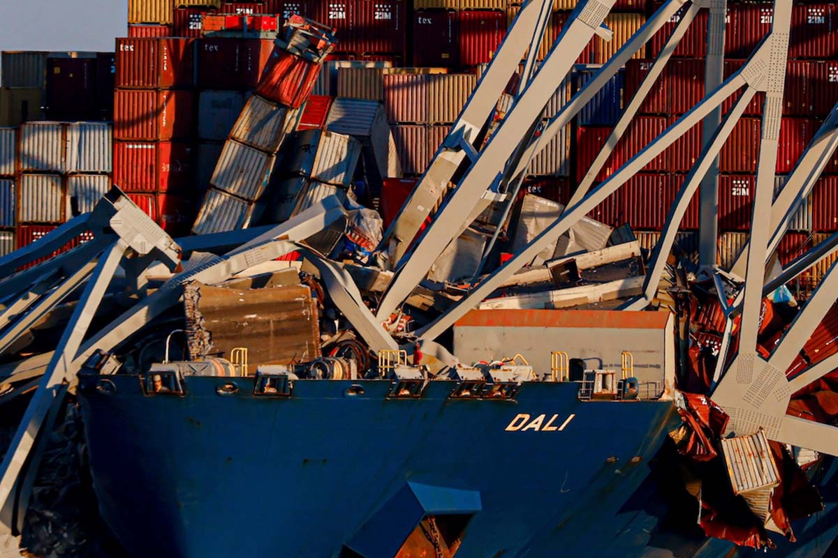 Dali under collapsed Key Bridge, 3-30-2024