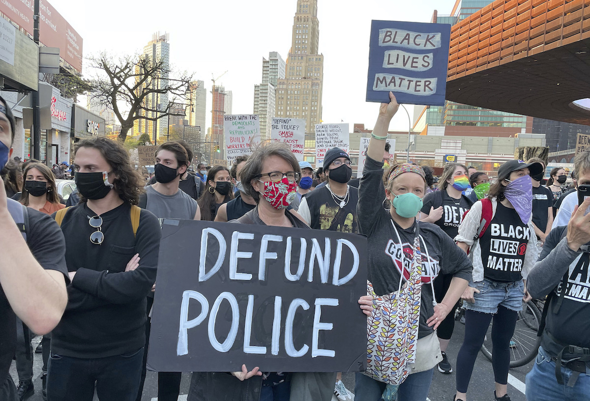 Defund police sign at 4/20/21 BLM protest, NY