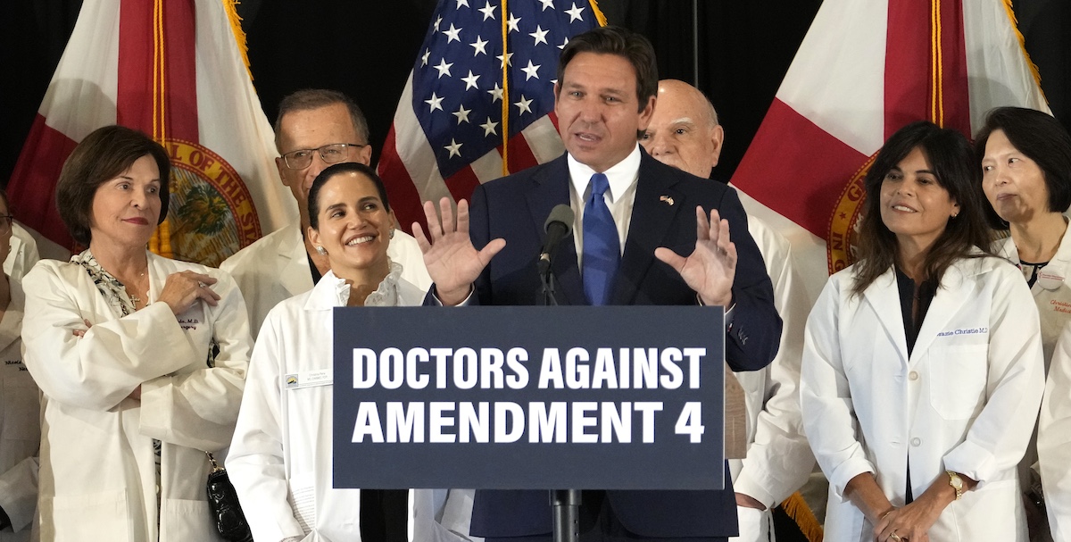 Florida Gov. Ron DeSantis speaks at anti-amendment 4 news conference in Coral Gables,10-21-2024
