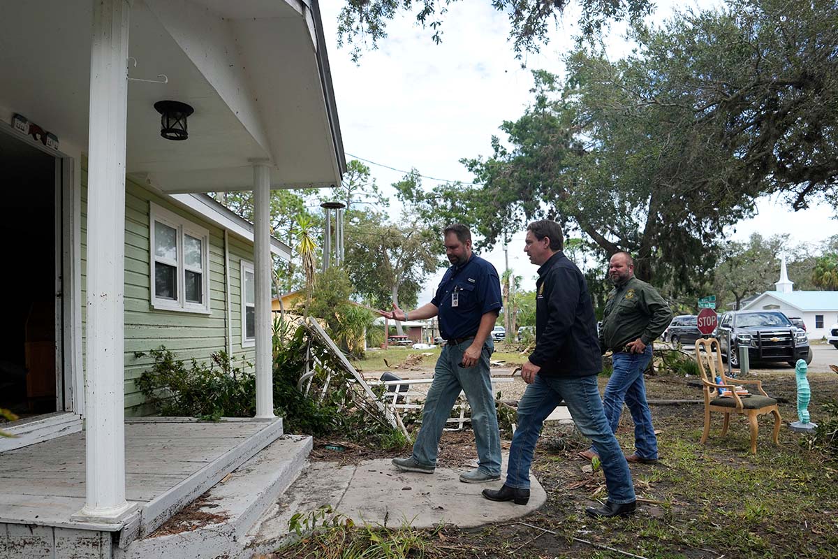 Ron DeSantis views Idialia storm damage in Horseshoe Beach, Fla., 8-31-2023