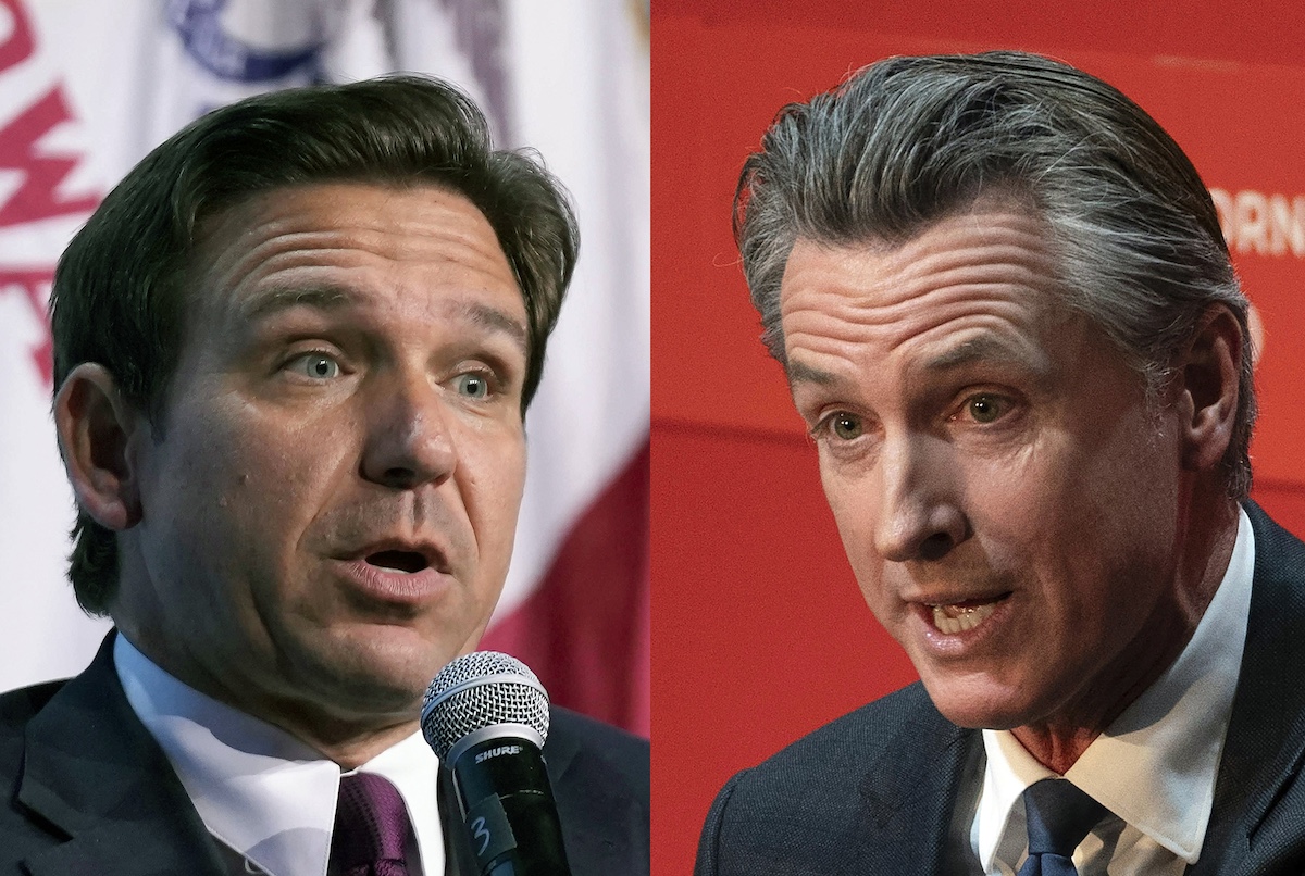 Ron DeSants-Gavin Newsom composite for Georgia debate story, 11-30-2023