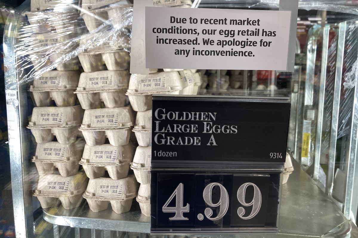 Egg price sign at store Jan. 10, 2023